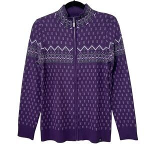Neve Designs Natalie Full Zip Wool Cardigan Nordic Ski Sweater Purple Sz Medium